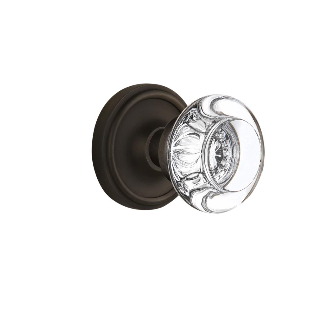 Nostalgic Warehouse CLARCC Passage Knob Classic Rose with Round Clear Crystal Knob in Oil Rubbed Bronze
